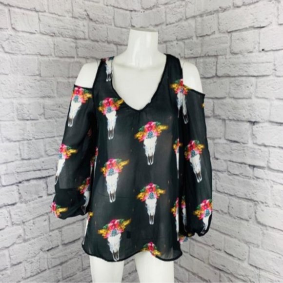 SHOW ME YOUR MUMU PEEKABOO TUNIC BULL SHEER BLOUSE - Picture 3 of 7